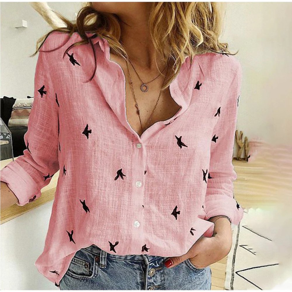Pink Ruffle Bird Print Long Sleeve Shirt - Picture 1 of 4